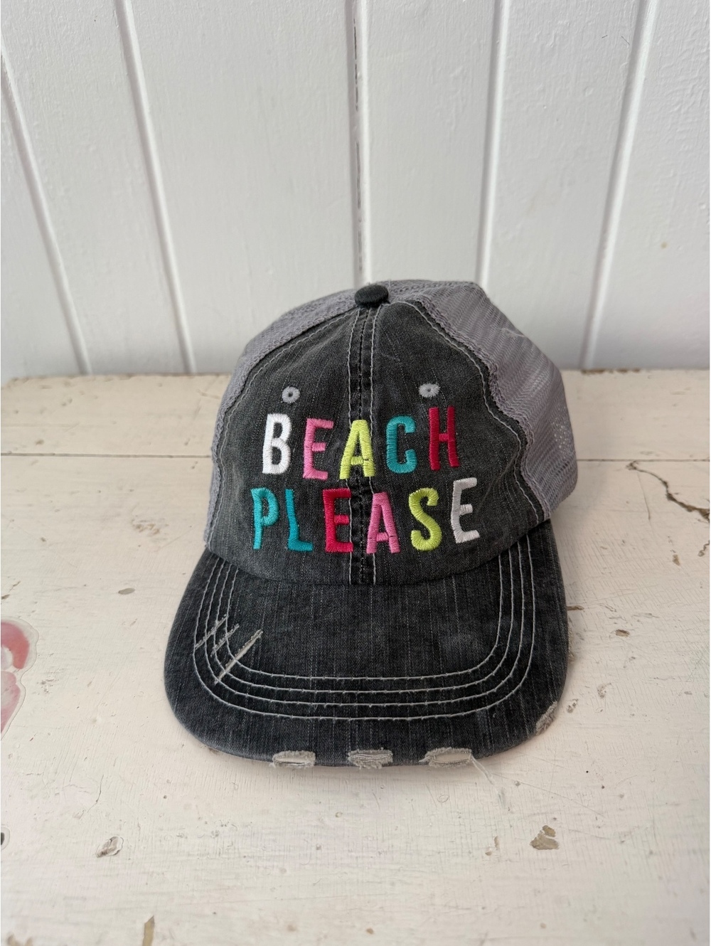 KatyDid 'Beach Please' Embroidered Mesh Back Baseball Cap Hat